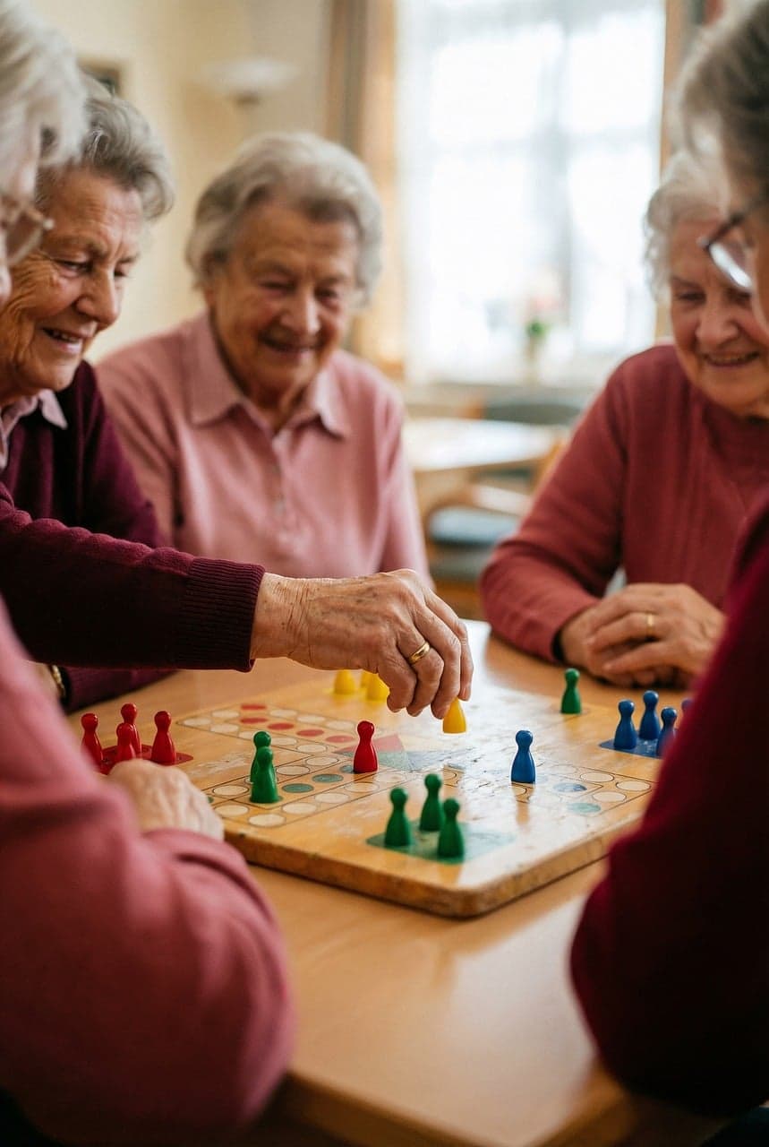 Personas mayores compartiendo un juego de mesa